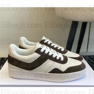 Celine TRAINER lace-up Sneakers In suede and Calfskin white/brown 2024