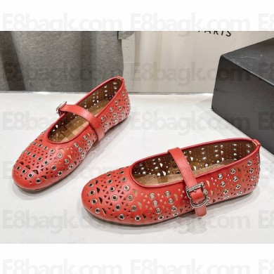 ALAÏA  Hollow leather ballet flats red 2025