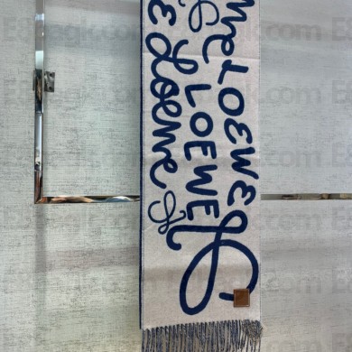LOEWE SCARF IN WOOL AND CASHMERE WHITE/BLUE 2022