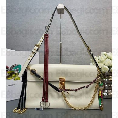 Prada Soft Sound large leather shoulder bag with charms 1BD378 white 2024