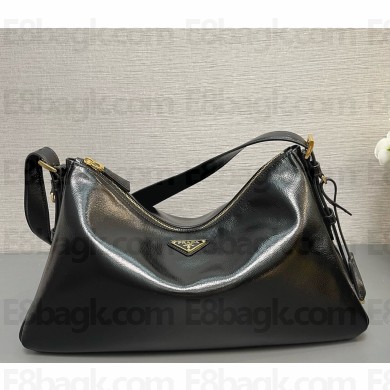 Prada Aimée large leather shoulder bag 1BC228 Black 2024