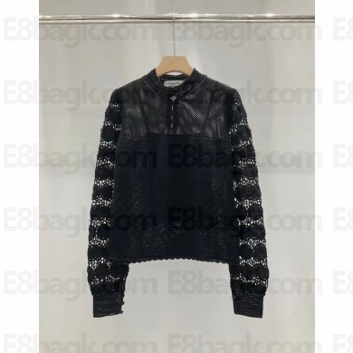 DIOR Black Cotton Knit Crochet-Effect Sweater 2023