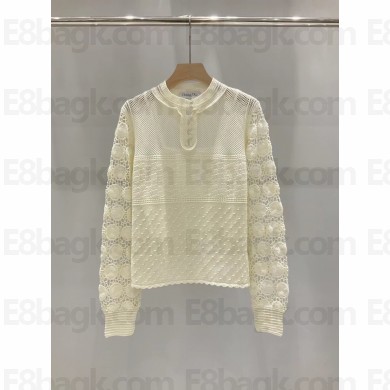 DIOR WHITE Cotton Knit Crochet-Effect Sweater 2023