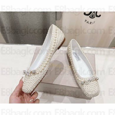 jimmy choo KARI  pearl-embellished satin courts flat mary jane 2024 