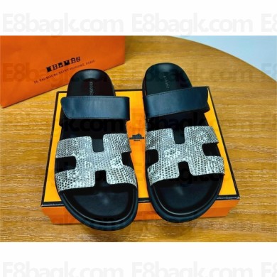 Hermes Chypre sandals in Natura lizard and calfskin ombre / noir 2024