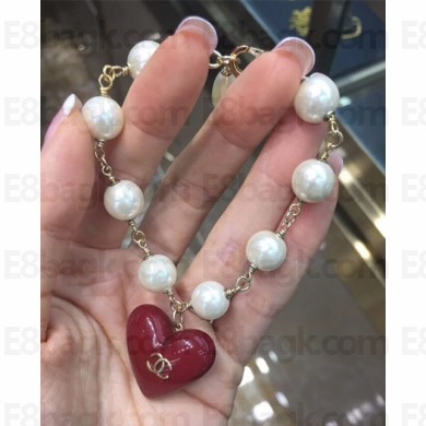 Chanel Pearls Bracelet with Heart Pendant Red 2018