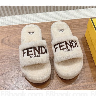 FENDI heel 5.5cm Shearling Platform Mules beige 2024