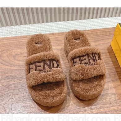 FENDI heel 5.5cm Shearling Platform Mules brown 2024