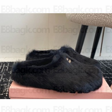 Miu Miu cony hair flat mules black  1123-2024