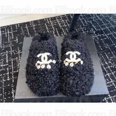 Chanel Shearling with CC Logo Platform Mules black 2024