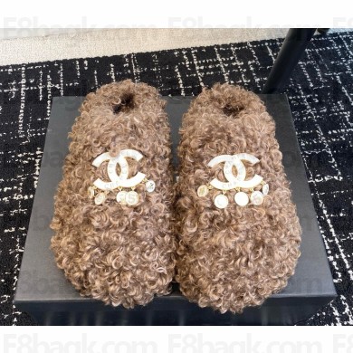 Chanel Shearling with CC Logo Platform Mules brown 2024