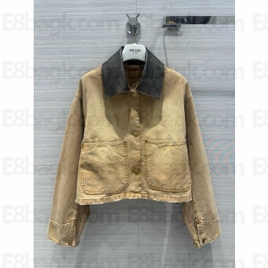 PRADA Cropped canvas jacket BEIGE 2024