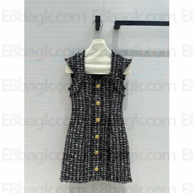 balmain Short tweed dress with buttons black 2024 