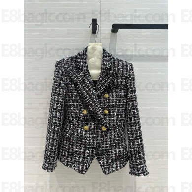 balmain tweed jacket with buttons black 2024 