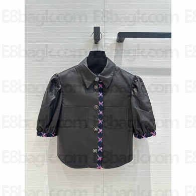 chanel short-sleeved black lambskin jacket 2024