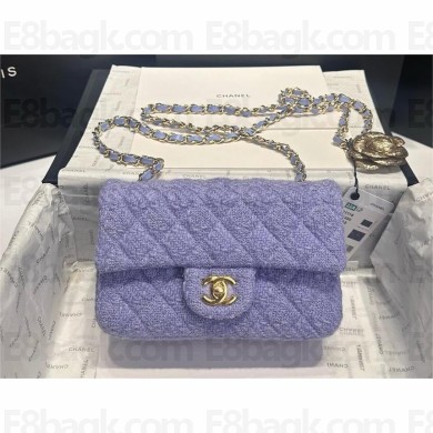 CHANEL Wool Tweed & Gold-Tone Metal purple MINI CLASSIC Handbag A69900 2024