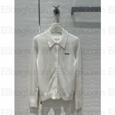MIU MIU Cashmere Knit Logo Cardigan white 2024 