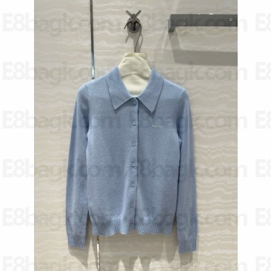 MIU MIU Cashmere Knit Logo Cardigan blue 2024 