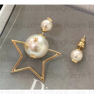 Dior Tribales Star Asymmetric Earrings Gold/White 2018 