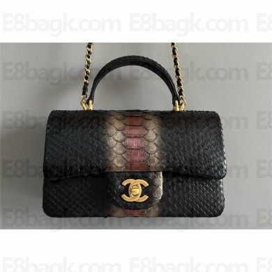Chanel Mini Flap Bag with Top Handle in python leather AS2431 11 2024