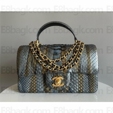 Chanel Mini Flap Bag with Top Handle in python leather AS2431 28 2024