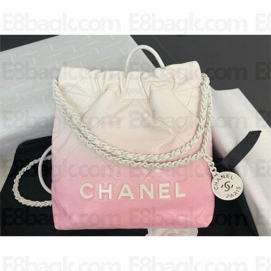 Chanel Patent Gradient Calfskin & Lacquered Metal 22 Mini Handbag AS3980 White & Light Pink 2024
