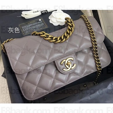Chanel Smooth Calfskin Leather Flap Bag Grey With Vintage Hardware