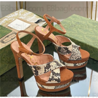 Gucci heel 15.5cm Women's platform sandal 746613 tan python pattern 2023