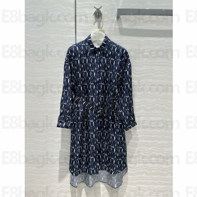 DIOR White Cotton Muslin with Navy Blue Miss Dior Allover Motif blouse 2024