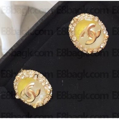 Chanel Resion Oval Stud Clip-on Earrings Yellow/White/Gold 2018 