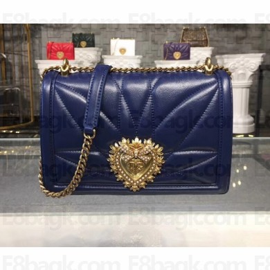 Dolce Gabbana Devotion Large Shoulder Bag in Quilted Nappa Leather Blue 2018