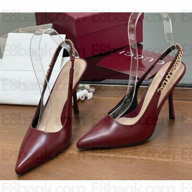 Gucci heel 10.5cm Signoria slingback pump calfskin burgundy 782831 1031-2024