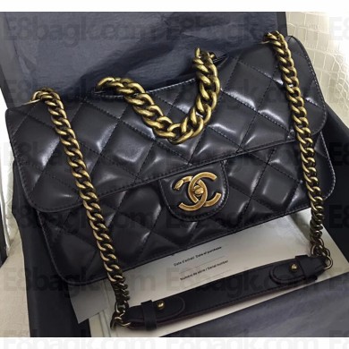 Chanel Smooth Calfskin Leather Flap Bag Black With Vintage Hardware 