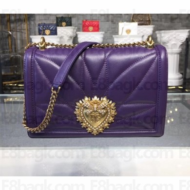 Dolce Gabbana Devotion Large Shoulder Bag in Quilted Nappa Leather Purple 2018
