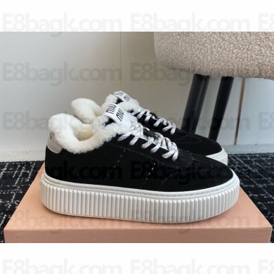 Miu Miu suede leather sneakers with shearling black 1031-2024