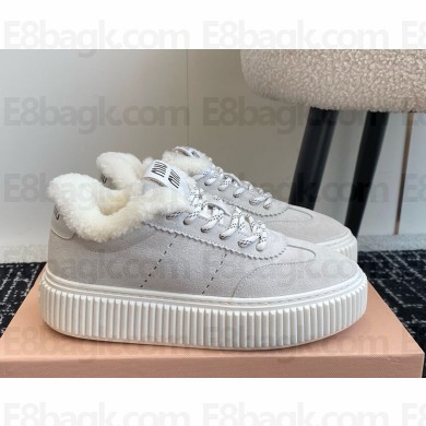 Miu Miu suede leather sneakers with shearling white1031-2024