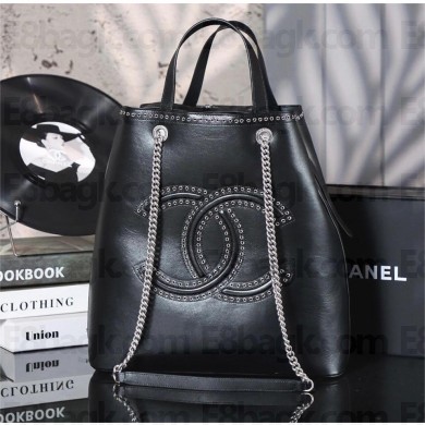CHANEL BLACK STUDDED CALFSKIN SHOPPING TOTE 2025