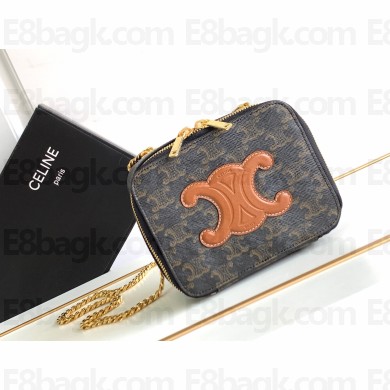 celine  Box on chain CUIR TRIOMPHE in TRIOMPHE CANVAS and calfskin Tan 2023