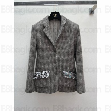 CHANEL gray wool tweed jacket 2024