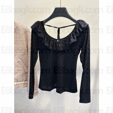 CHANEL black logo printed top 2024