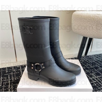 CELINE MID CELINE RAIN BOOTS in RUBBER AND CALFSKIN Black 2024