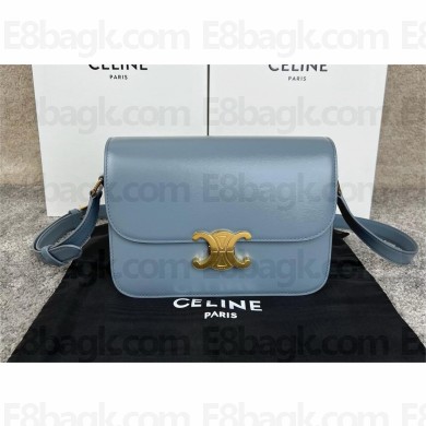 CELINE Classique Triomphe Bag in shiny calfskin CLOUD BLUE/GOLD 2024