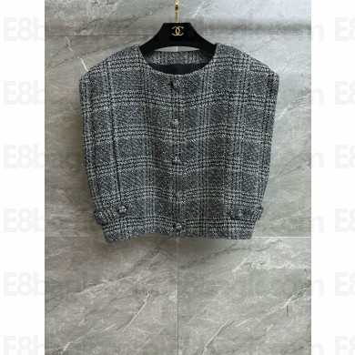 Chanel Glittered Wool Tweed Black, Gray & White VEST P77759 2024