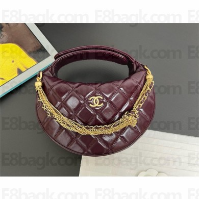 CHANEL Shiny Crumpled Calfskin & Gold-Tone Metal Dark Burgundy Pouch AP4058 2024