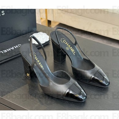 Chanel Slingbacks Printed Lambskin & Patent Calfskin Black G45509 heel 9.5cm 1023-2024