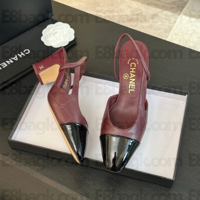 Chanel  Slingbacks Printed Lambskin & Patent Calfskin burgundy & Black G31318 heel 6.5cm 1023-2024