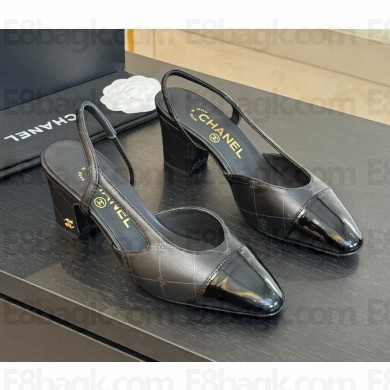 Chanel  Slingbacks Printed Lambskin & Patent Calfskin Black G31318 heel 6.5cm 1023-2024