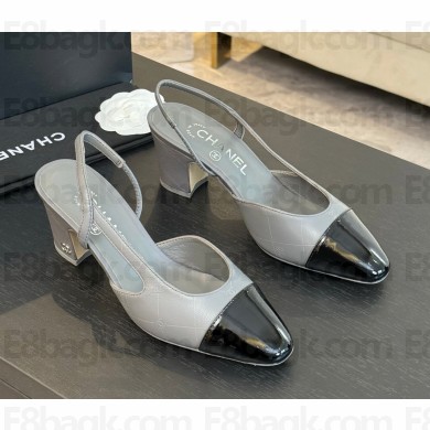 Chanel  Slingbacks Printed Lambskin & Patent Calfskin grey & Black G31318 heel 6.5cm 1023-2024