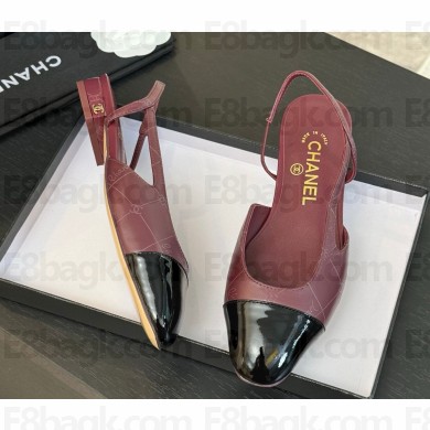 Chanel  Slingbacks Printed Lambskin & Patent Calfskin burgundy & Black  G31319 heel 2.5cm 1023-2024