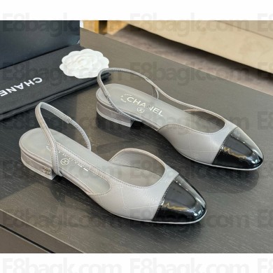 Chanel  Slingbacks Printed Lambskin & Patent Calfskin grey & Black  G31319 heel 2.5cm 1023-2024